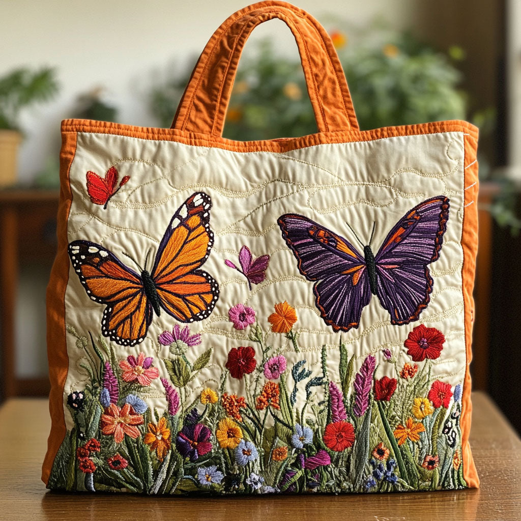 Blomst Sommerfugl Quilted Tote Bag