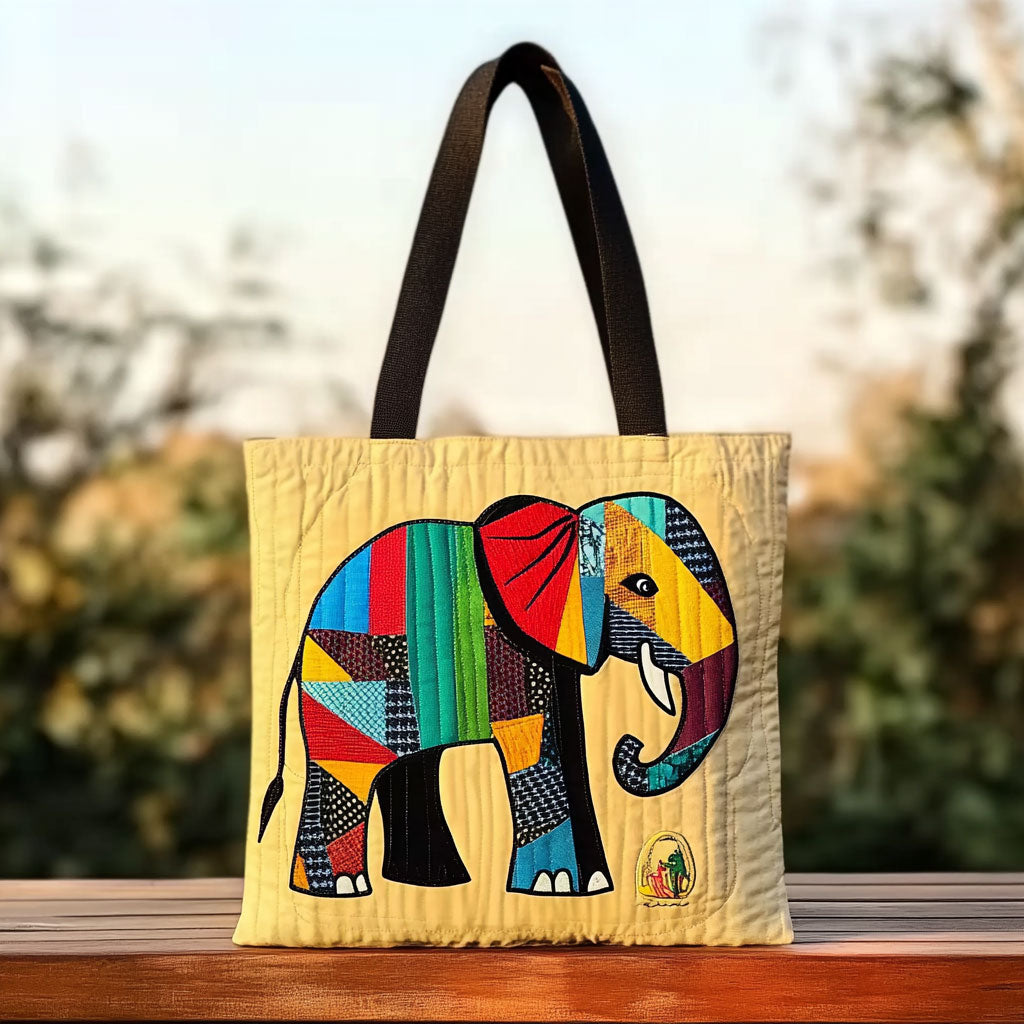 Elefant Håndlavet Lys Quiltet Tote Bag