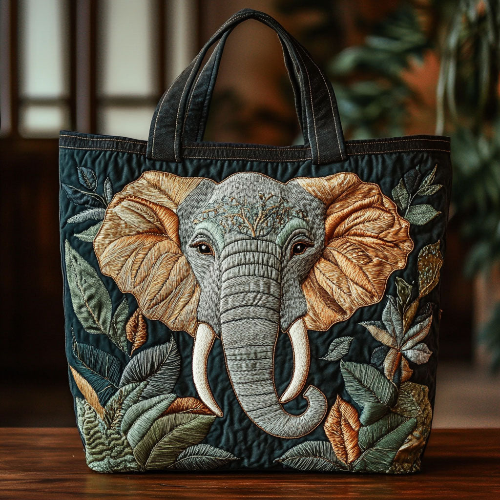 Elefant Skov Quiltet Tote Taske