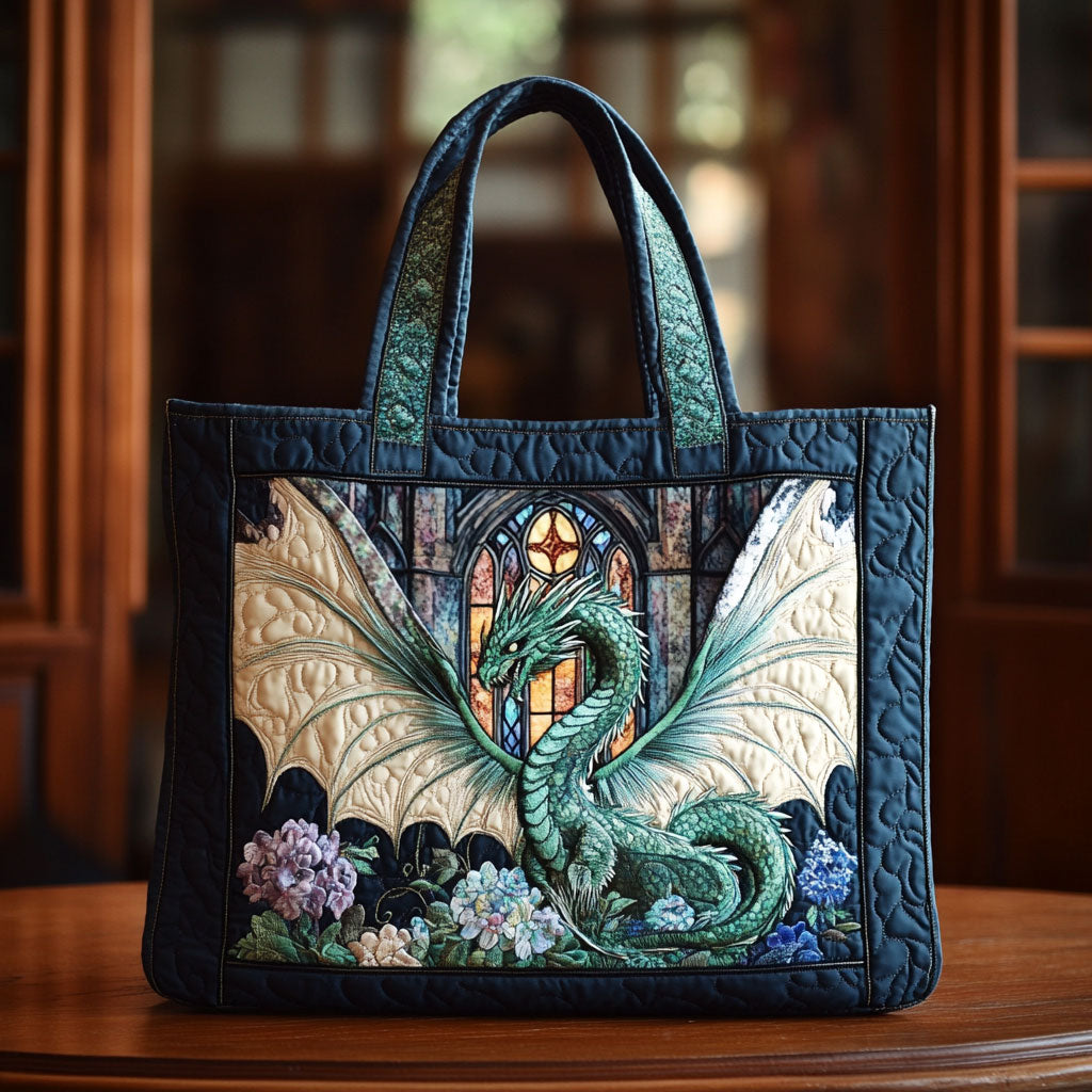 Emerald Dragon Quilted Tote Bag