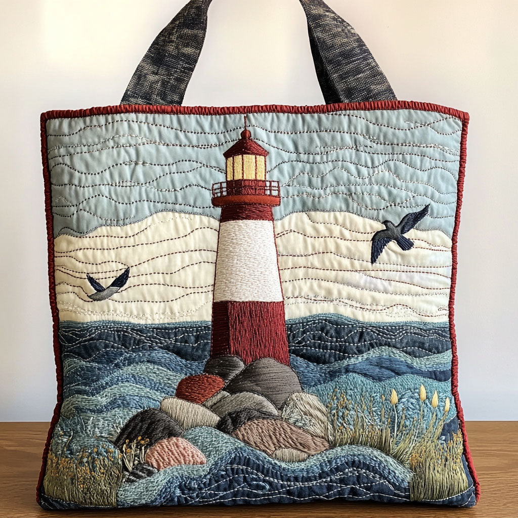 Seaside Lighthouse Quiltet Tote Bag