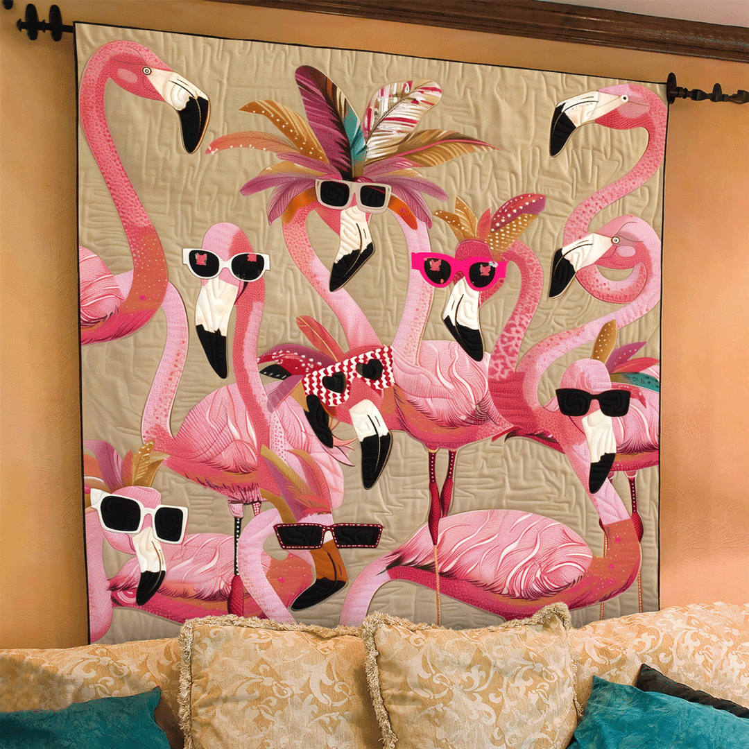 Flamingo Fiesta Kunst Quilt Vægophæng