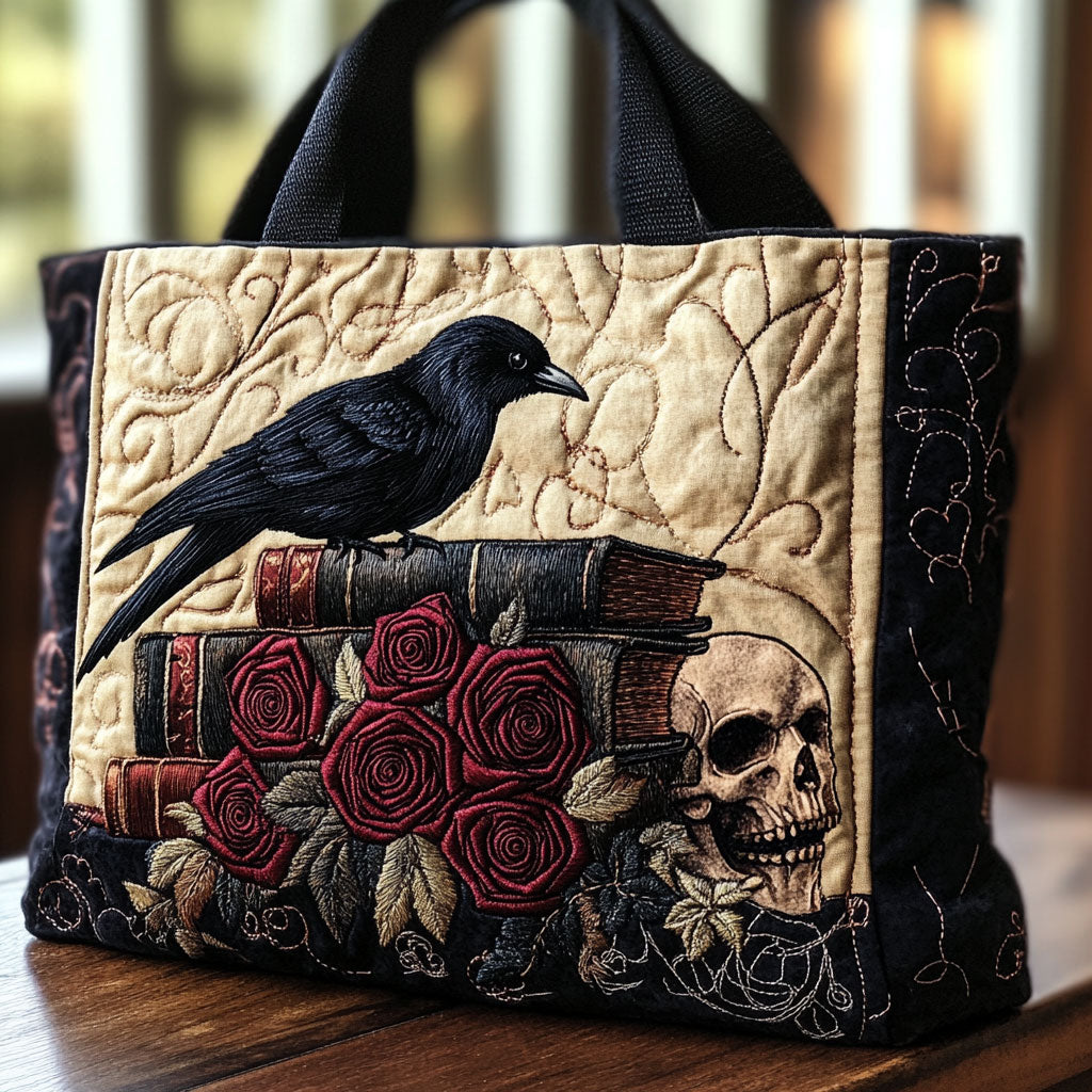Mystic Raven Rose Quiltet Tote Bag