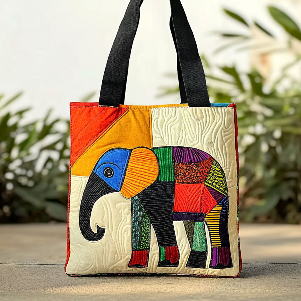 Håndlavet Elefant Glæde Quiltet Tote Bag