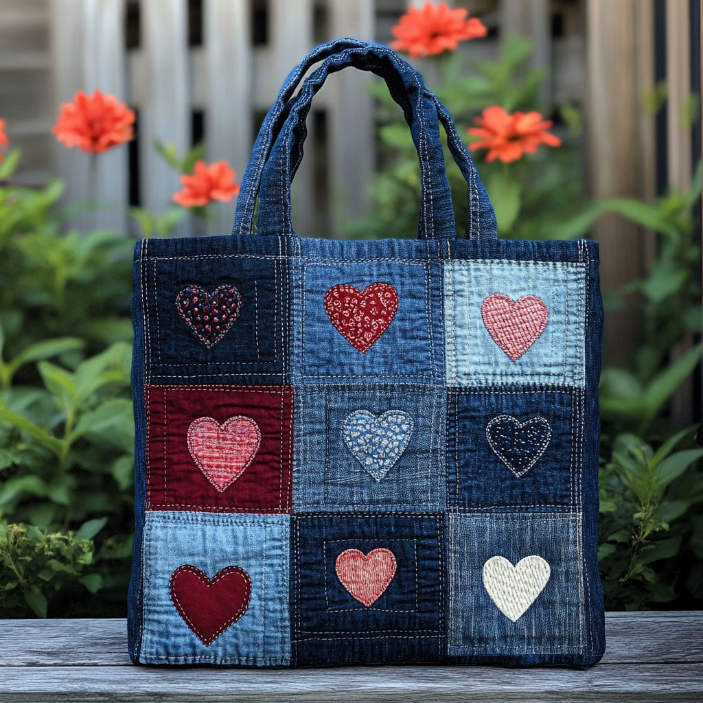 Denim Love Charm Quiltet Tote Bag