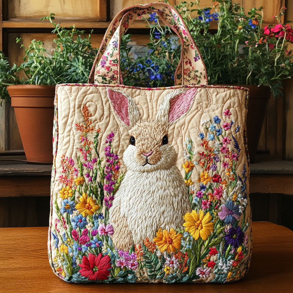 Rabbit Flower Quiltet Tote Bag