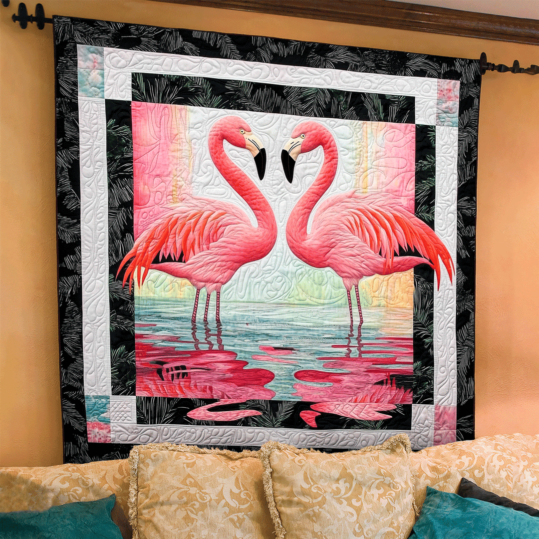 Flamingo Bliss Kunst Quilt Hængende