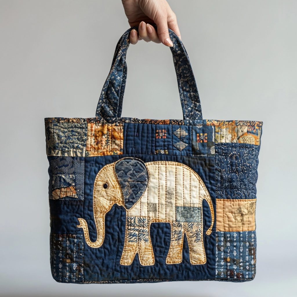 Elefant Patchwork Quilted Tote Bag