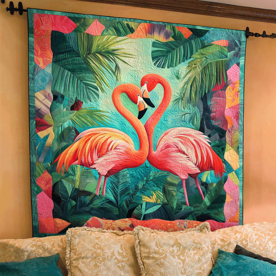 Flamingo Paradise Kunst Quilt Vægophæng