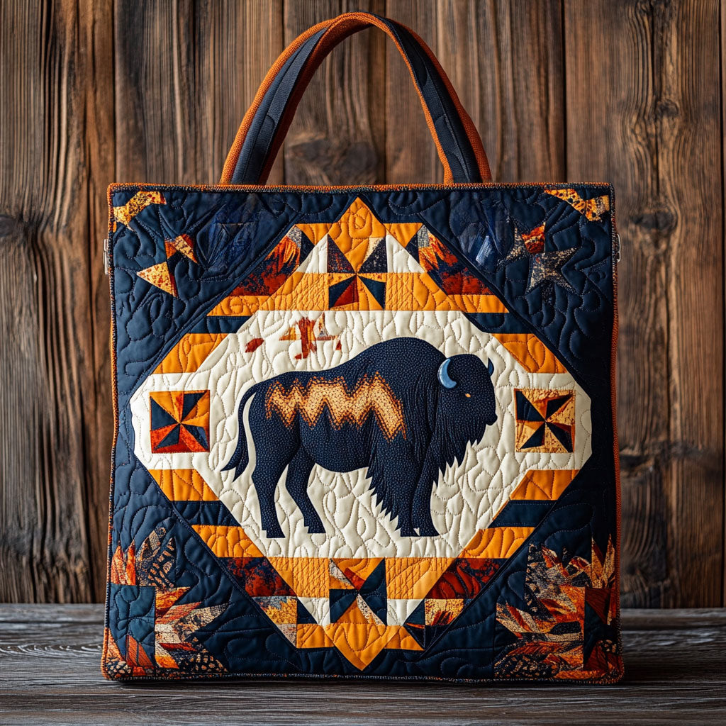 Golden Roam Bison Quiltet Tote Bag