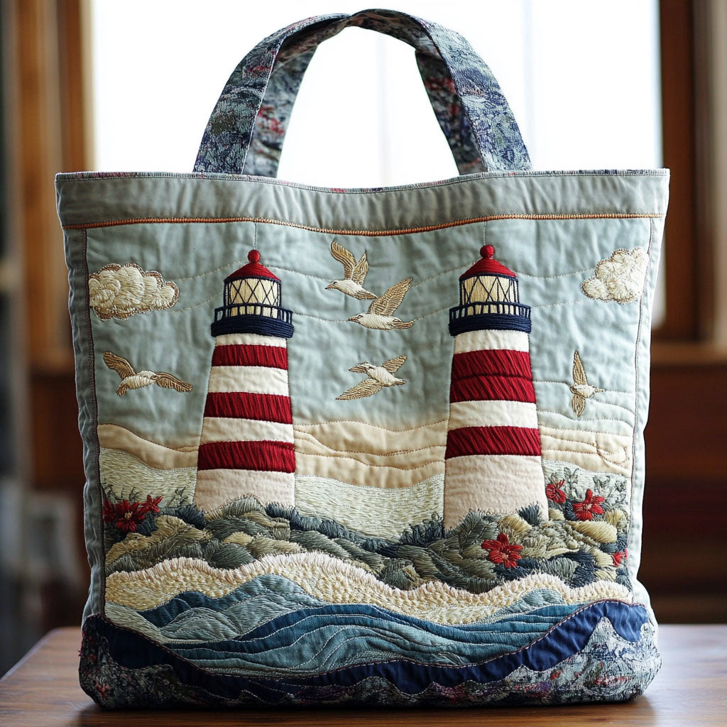 Twin Lighthouse Quilted Tote Bag