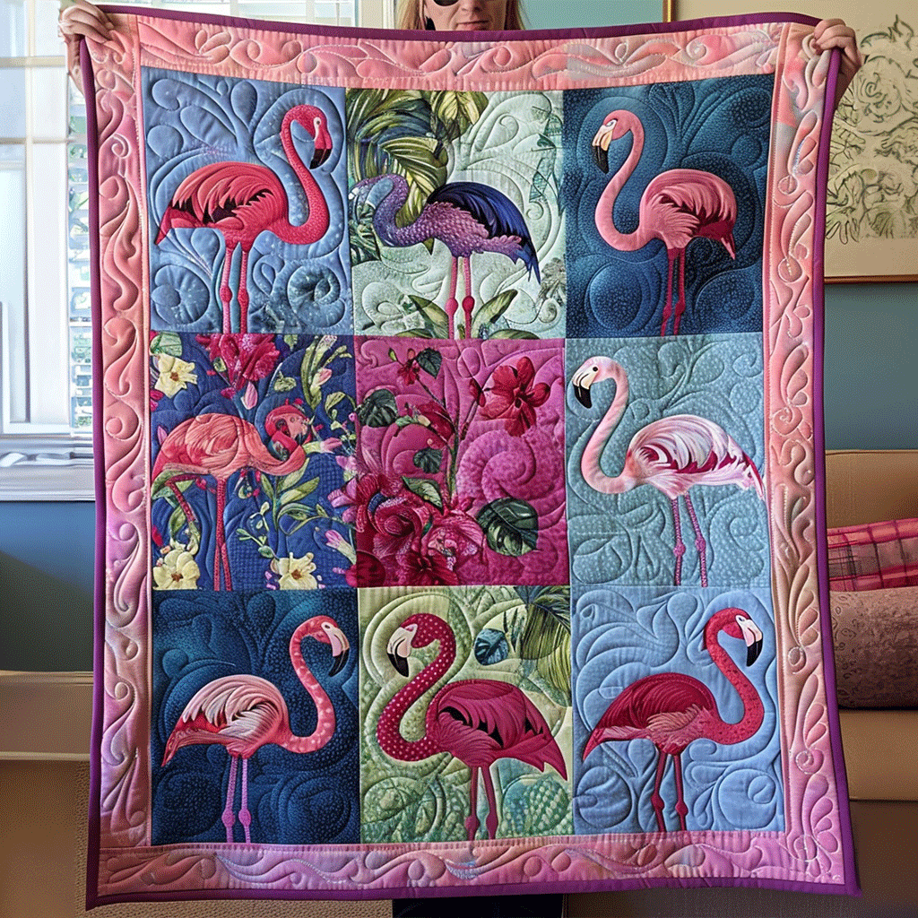 Flamingo Delight Kunst Quilt Ophæng