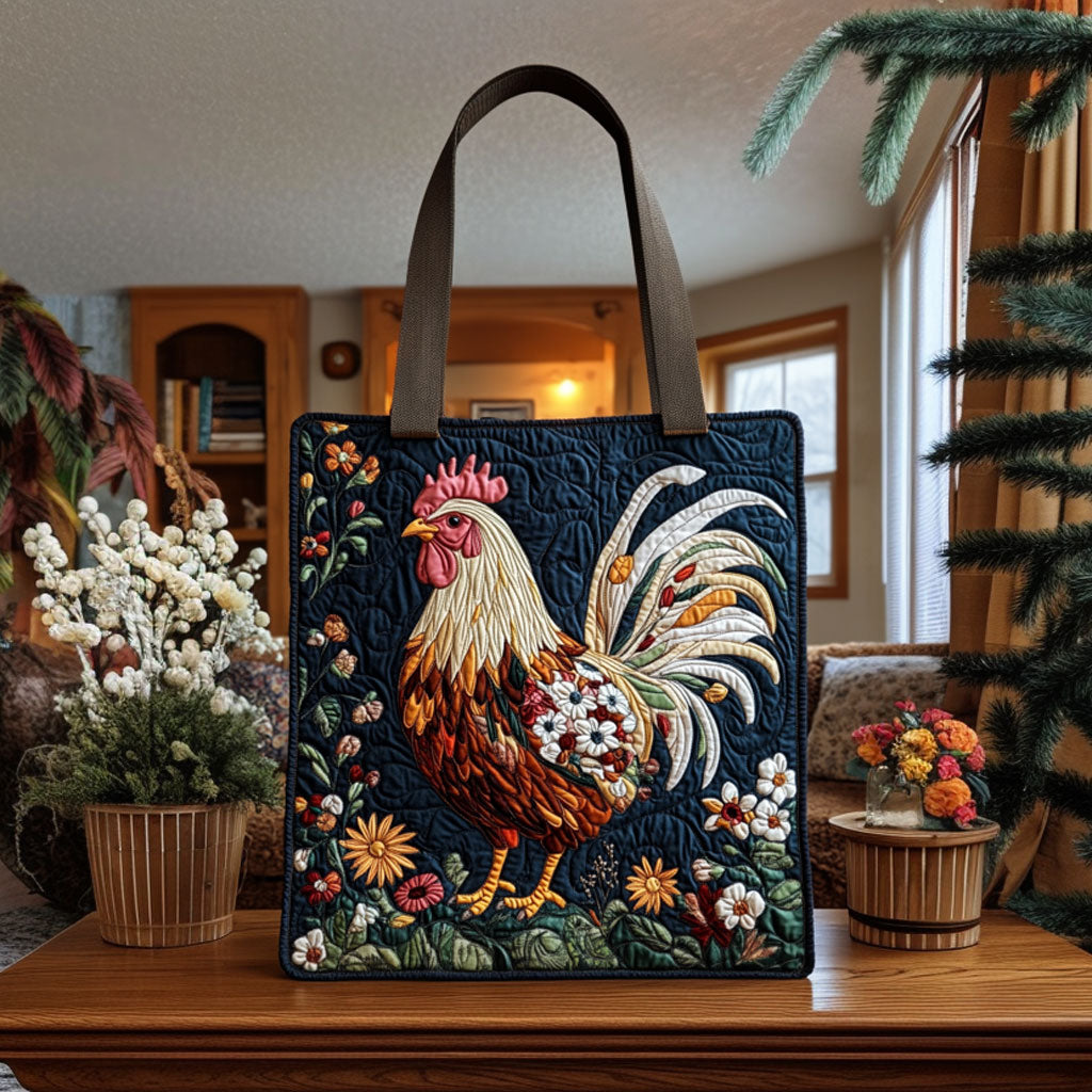 Rooster Floral Quiltet Tote Bag