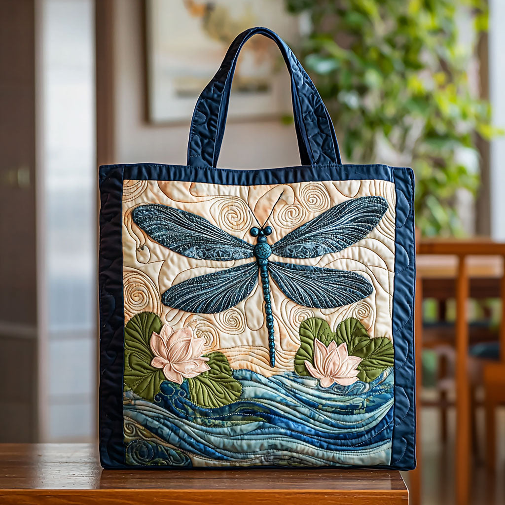 Drageflue Over Lotus Quiltet Tote Bag