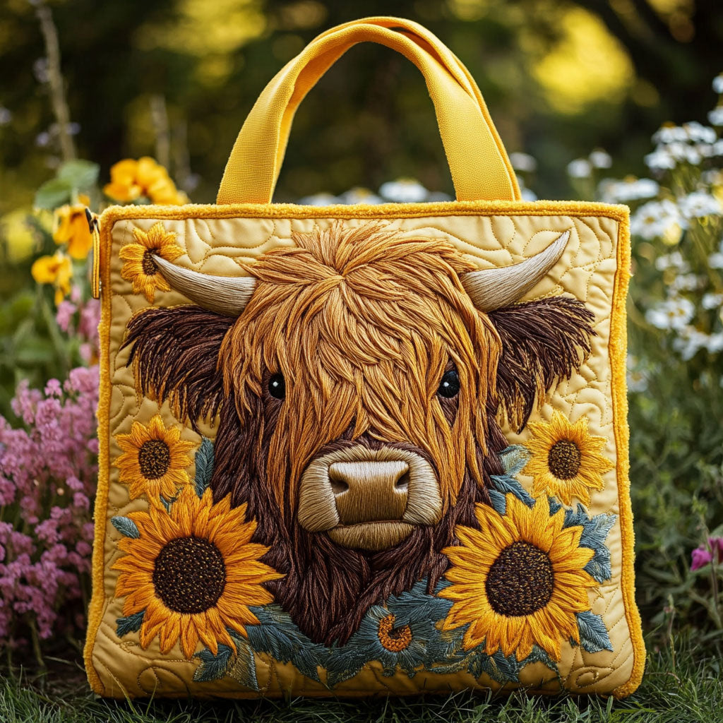 Highland Cow Quilted Tote Bag