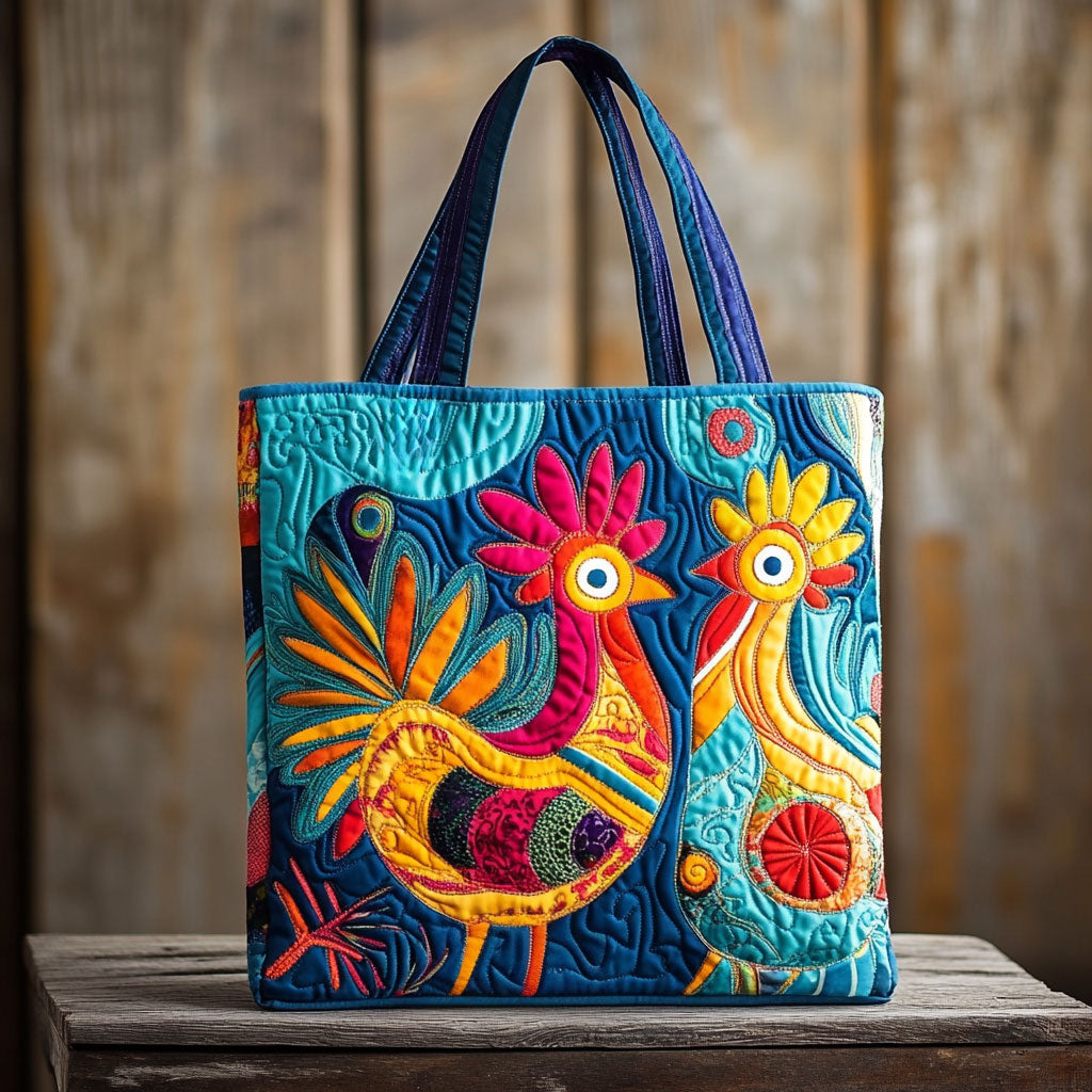 Bright Folk Chicken Quilted Tote Bag