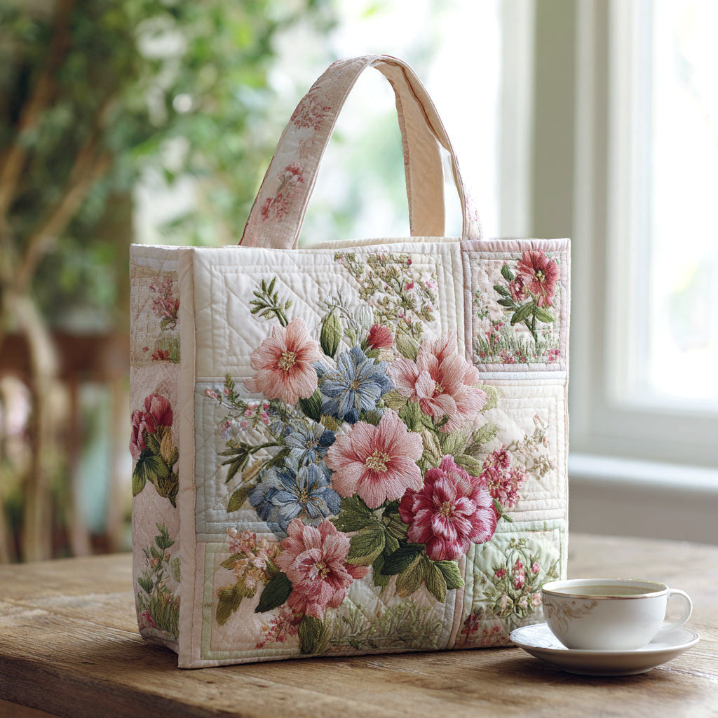 Flower Time Quiltet Tote Bag