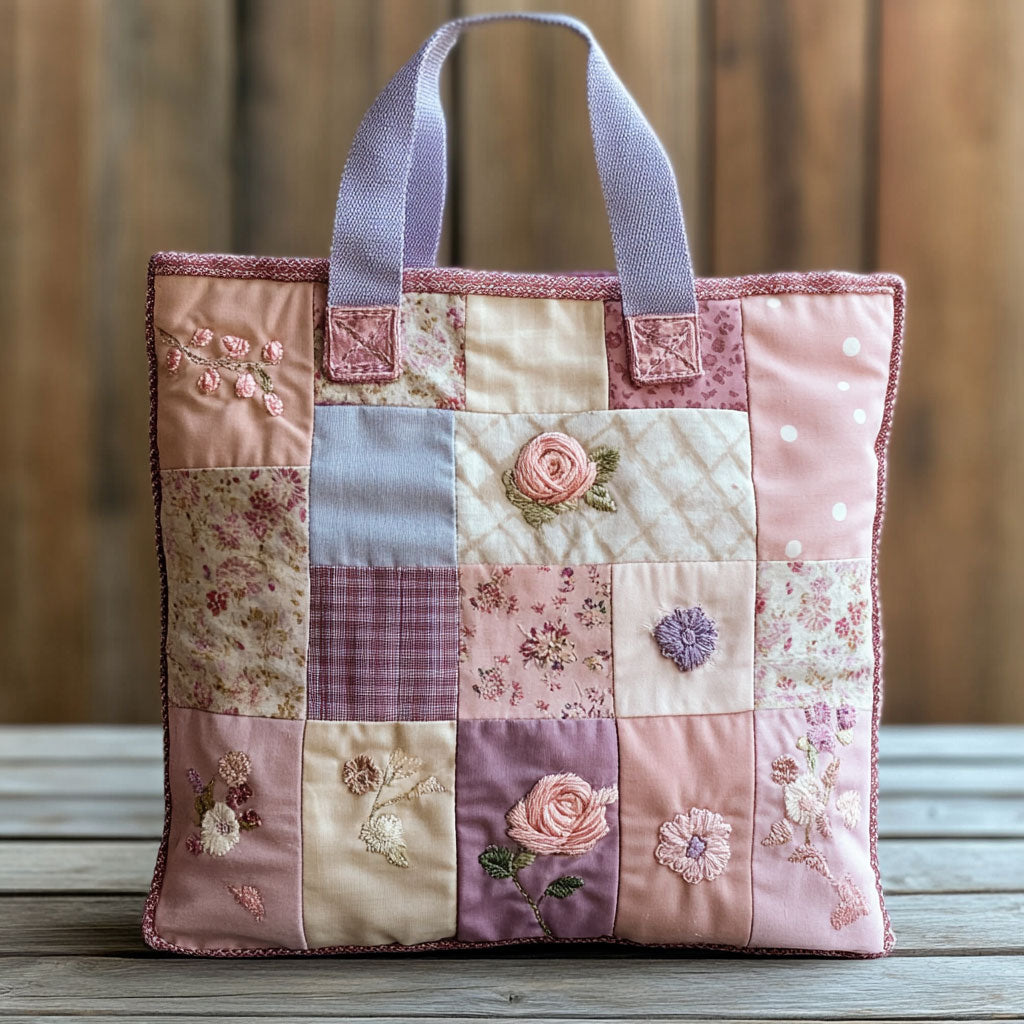 Vintage Rose Patchwork Quiltet Tote Bag
