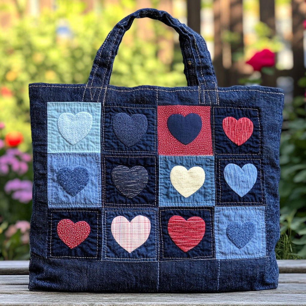 Denim Heart Quilted Tote Bag