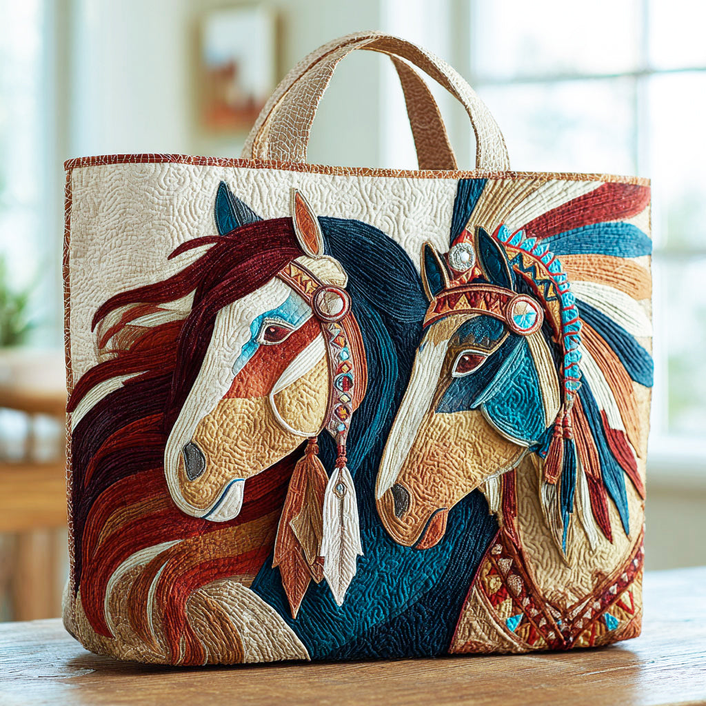 Native Horse Quiltet Tote Taske