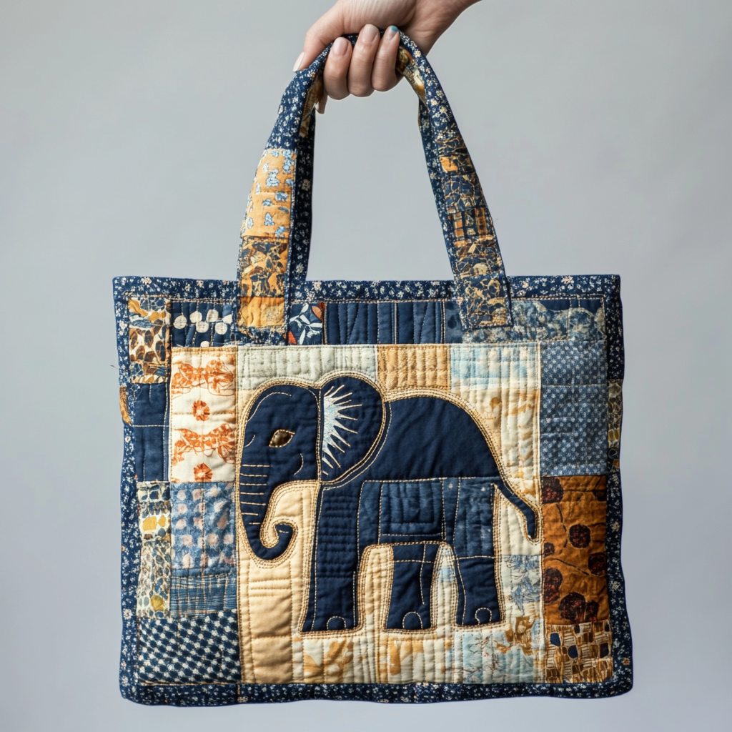 Elefant Patchwork Quiltet Tote Bag