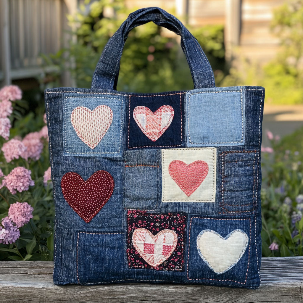 Patchwork Hjerte Quiltet Tote Taske