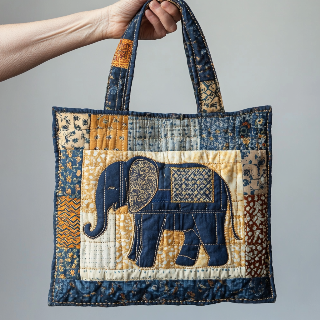 Indigo Elephant Quiltet Tote Bag