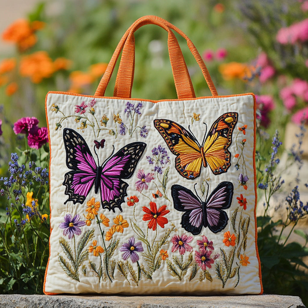 Blomster Sommerfugl Quilted Tote Taske