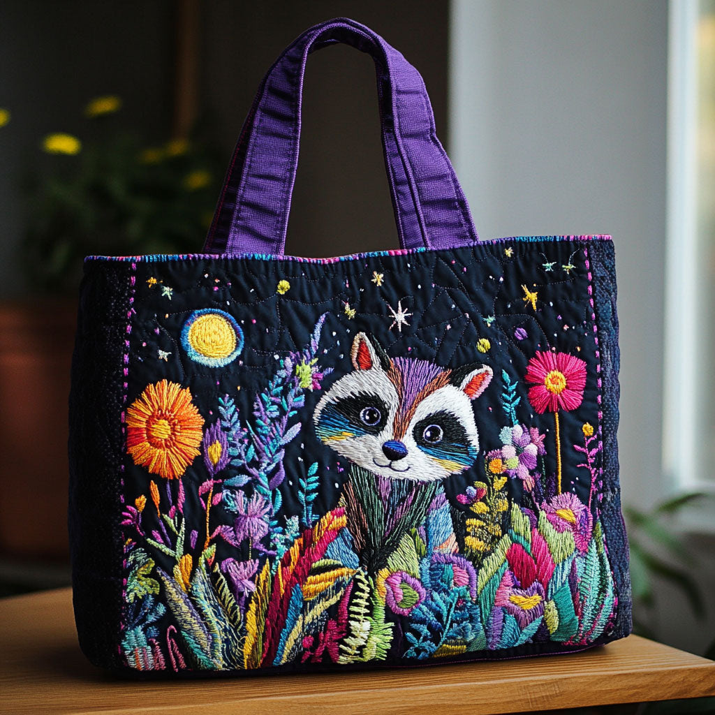 Mystisk Vaskebjørn Nat Quiltet Tote Bag