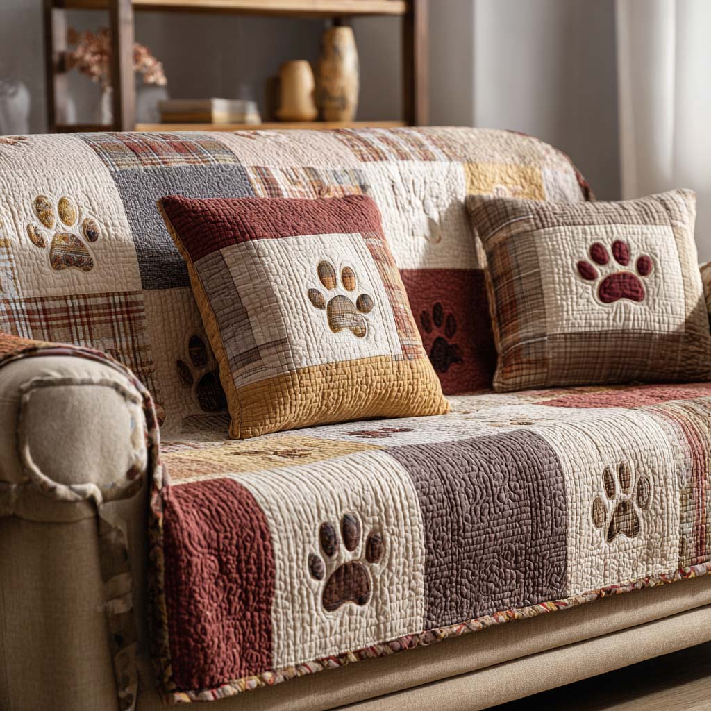 Pet Paw Quilted Sofa Cover