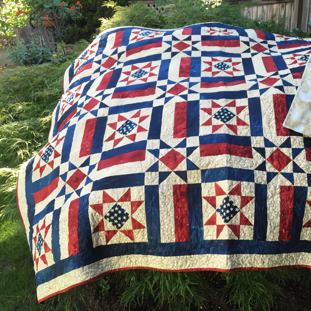 Amerikansk Patchwork Quiltet Tæppe
