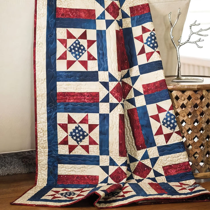 Amerikansk Patchwork Quiltet Tæppe