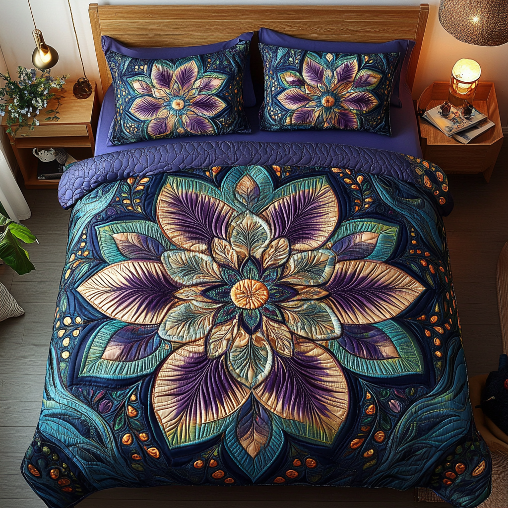 Aurora Petal Elegance 3-delt quiltet sengetøjssæt