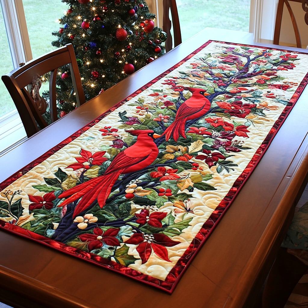 Efterårs Cardinal Whispers Quilted Table Runner