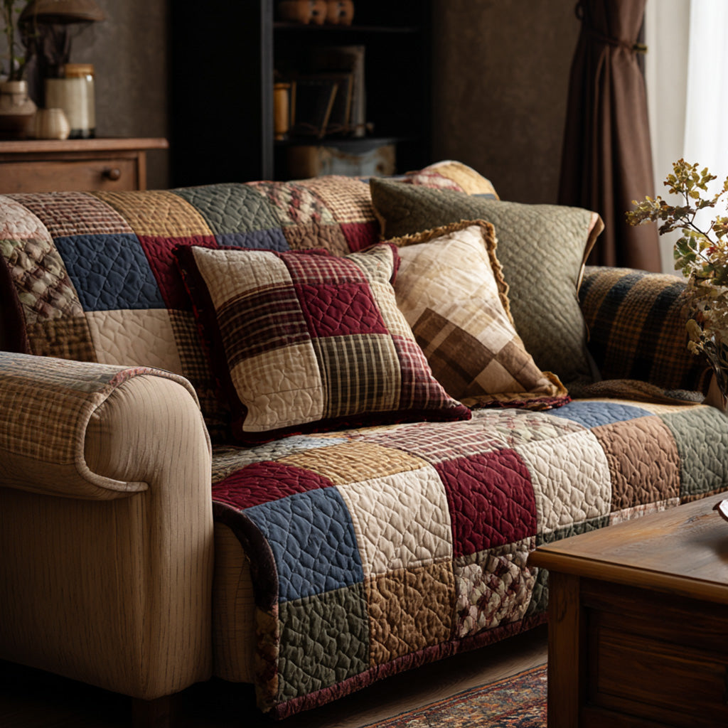 Farmhouse Patchwork Quilted Sofa Cover