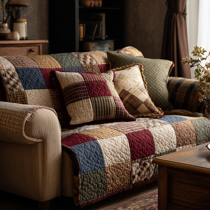 Farmhouse Patchwork Quilted Sofa Cover