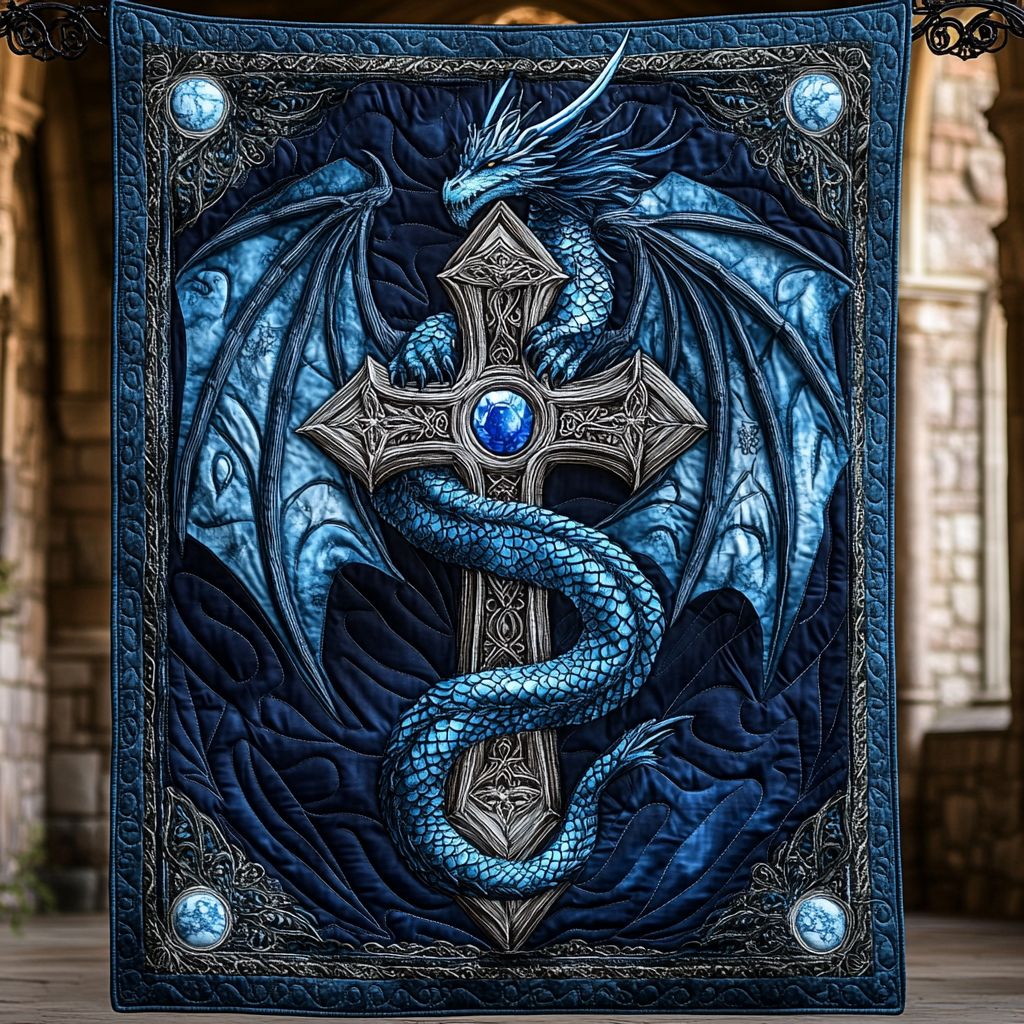 Azure Guardian Quiltet Tæppe
