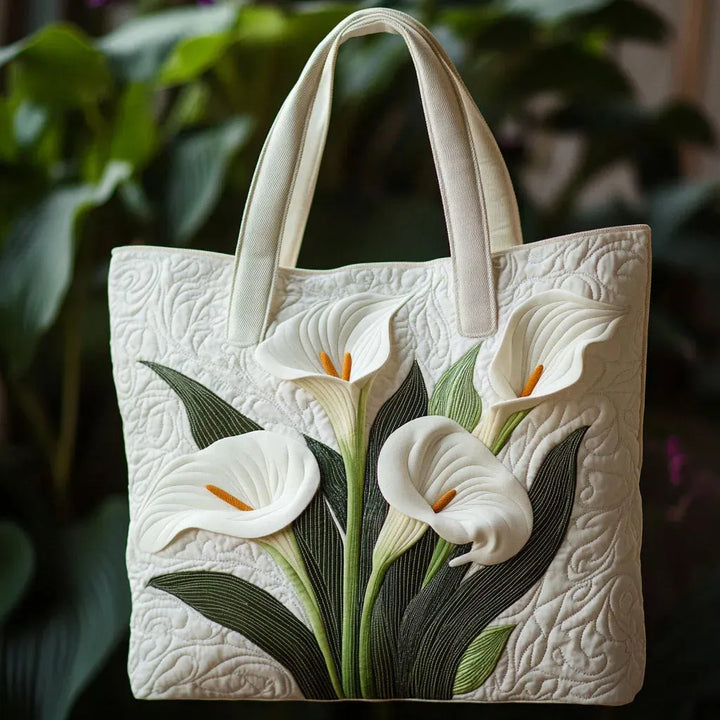 Quiltet Tote Bag - Hvide Kalla Liljer
