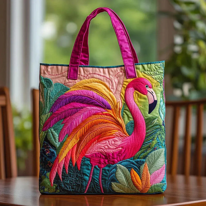 Quilted Tote Bag - Regnbue Flamingo