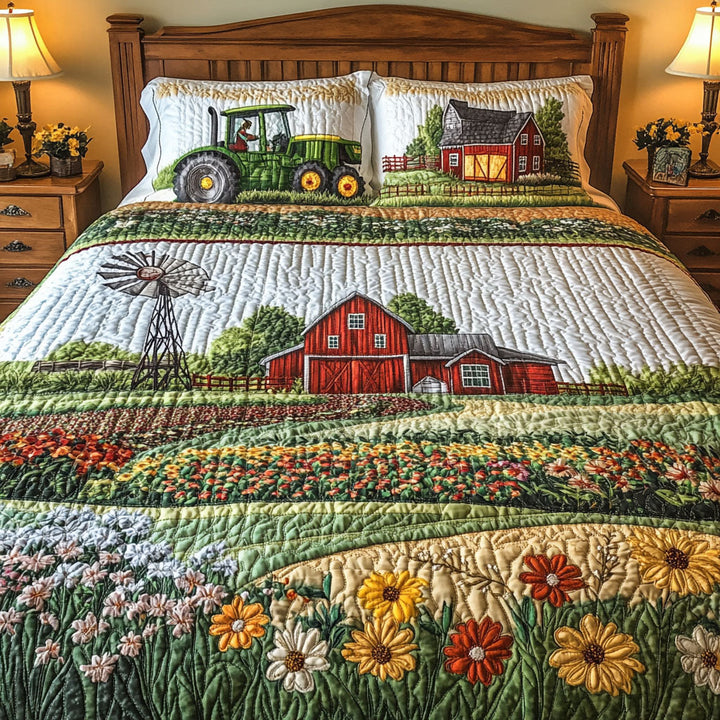 Farm 3-delt quiltet sengetøjssæt