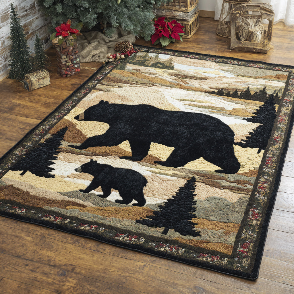 Bear Silhouette Forest Area Rug
