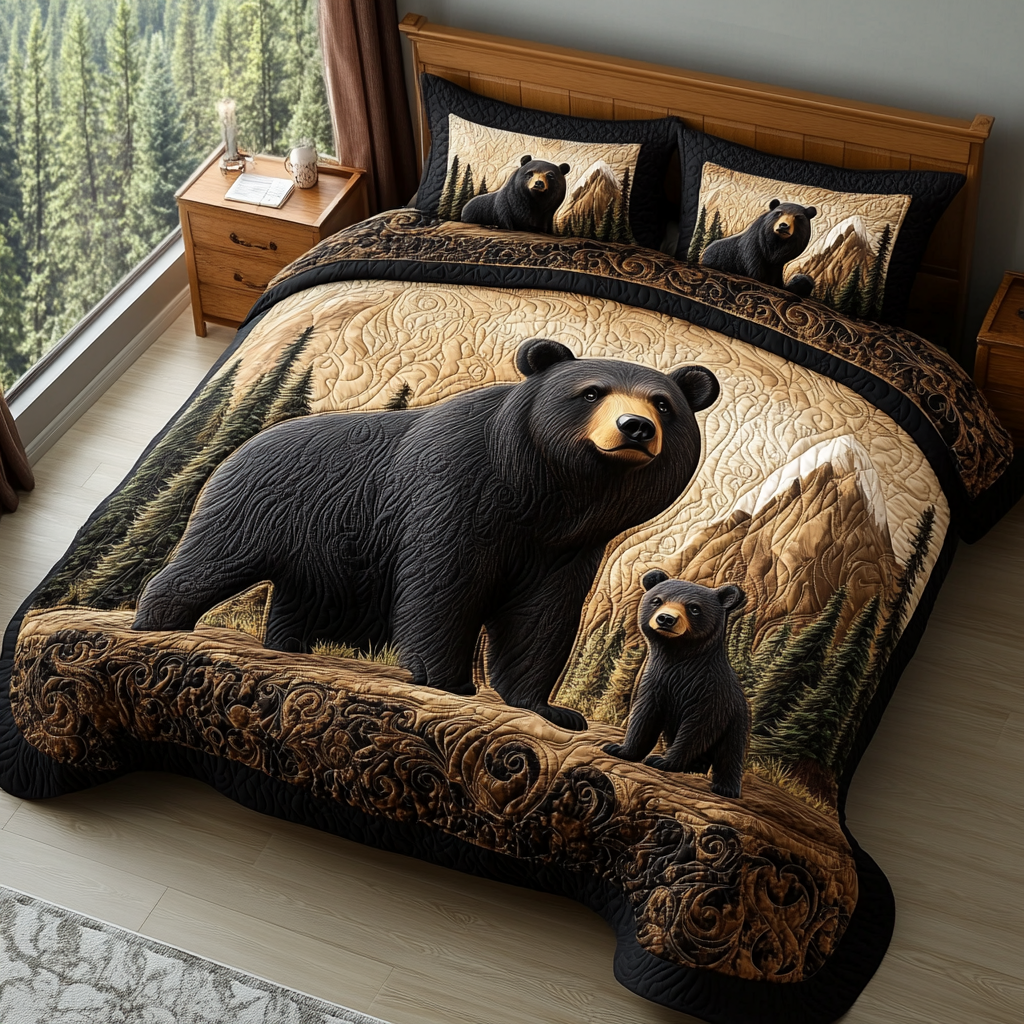 Black Bear Charm 3-delt quiltet sengetøjssæt