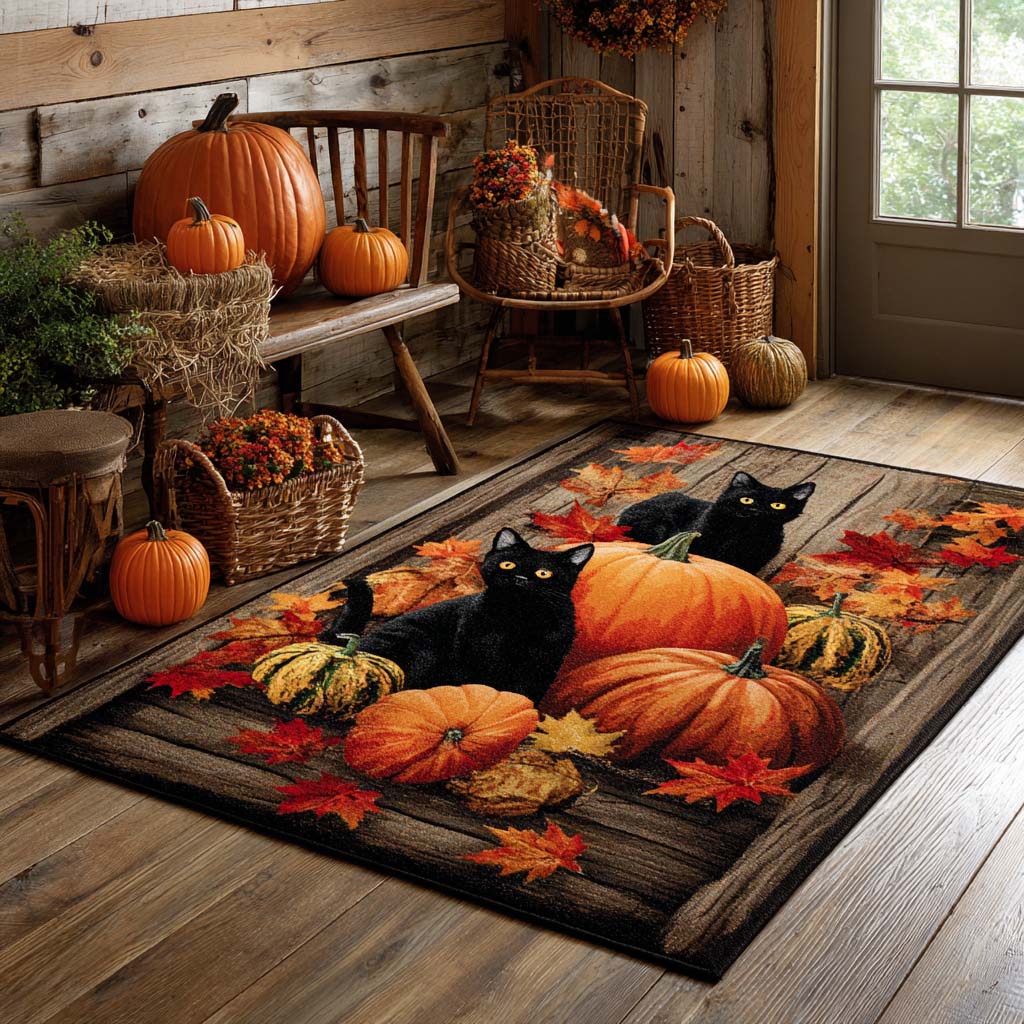 Black Cat Pumpkins Area Rug