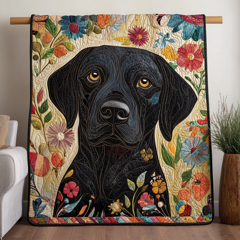 Sort Labrador Design Quiltet Tæppe