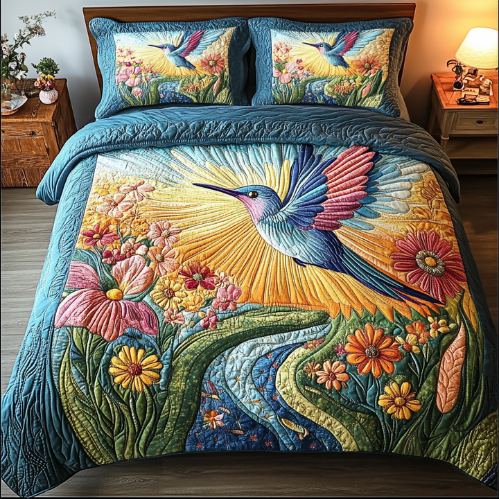 Hummingbird Quilted Bedding Set