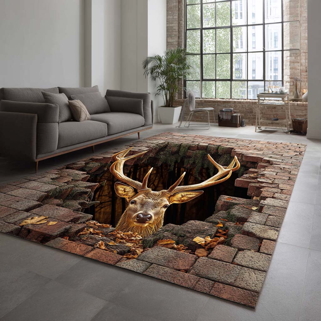 Brick Cave Deer Area Rug