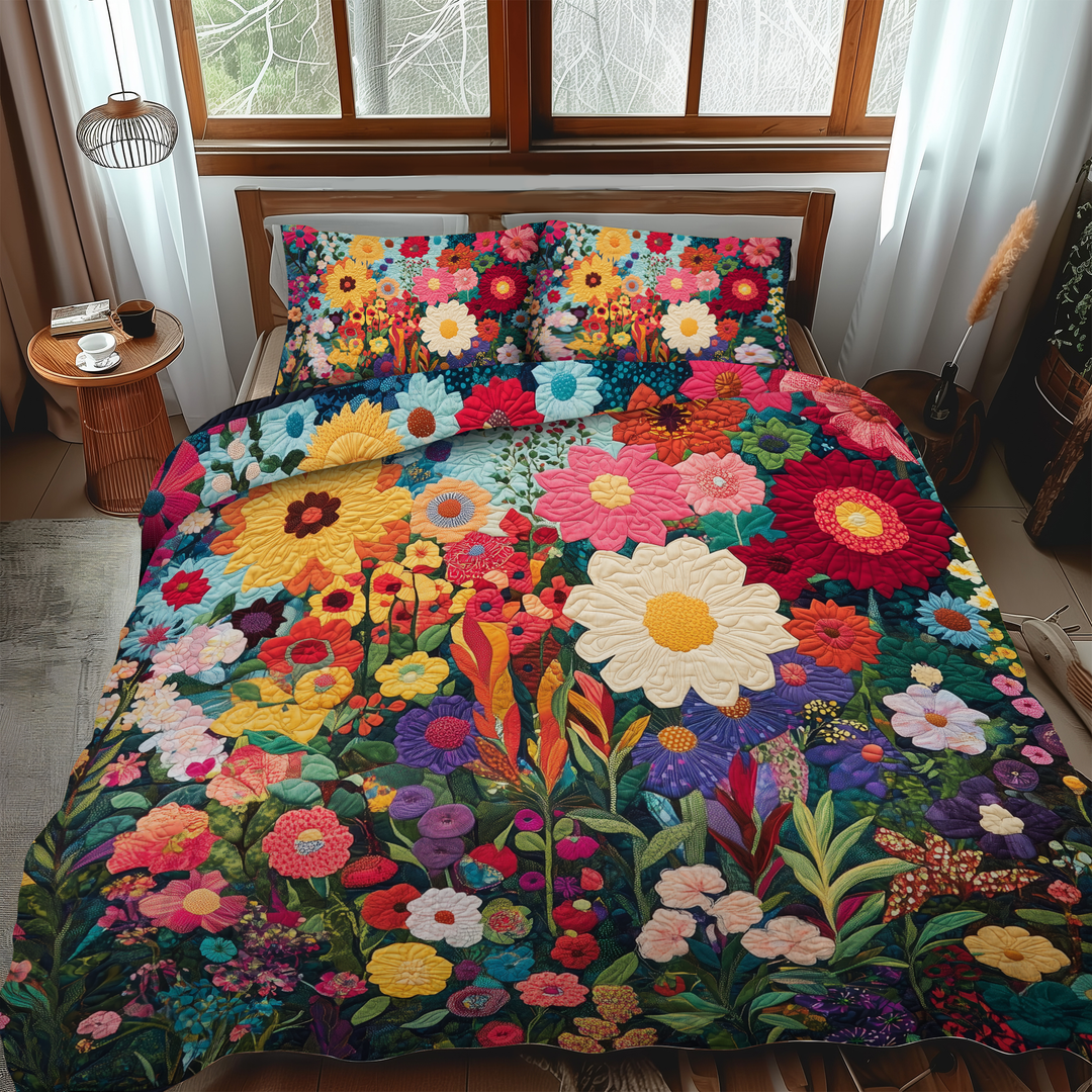 Brilliant Flowers 3-delt quiltet sengetøjssæt
