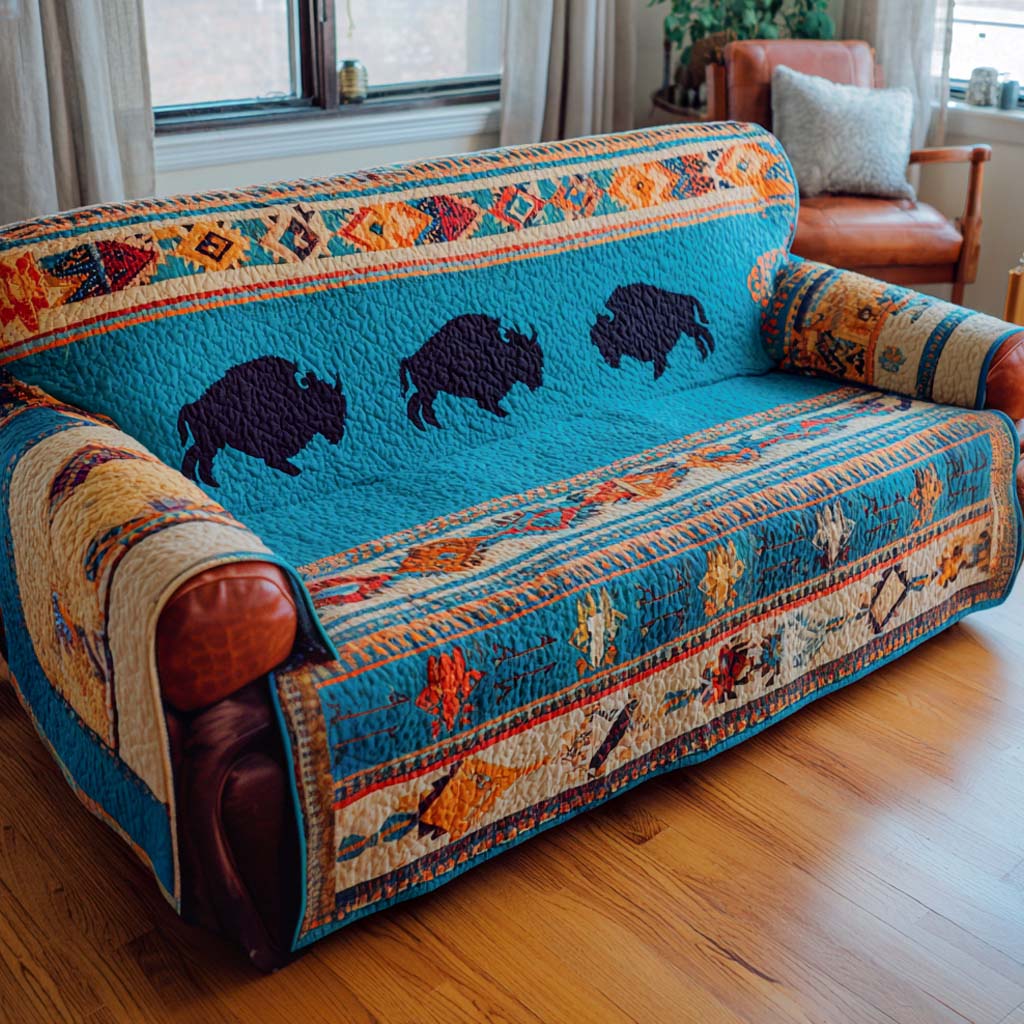 Buffalo Spirit Turquoise Quiltet Sofa Betræk