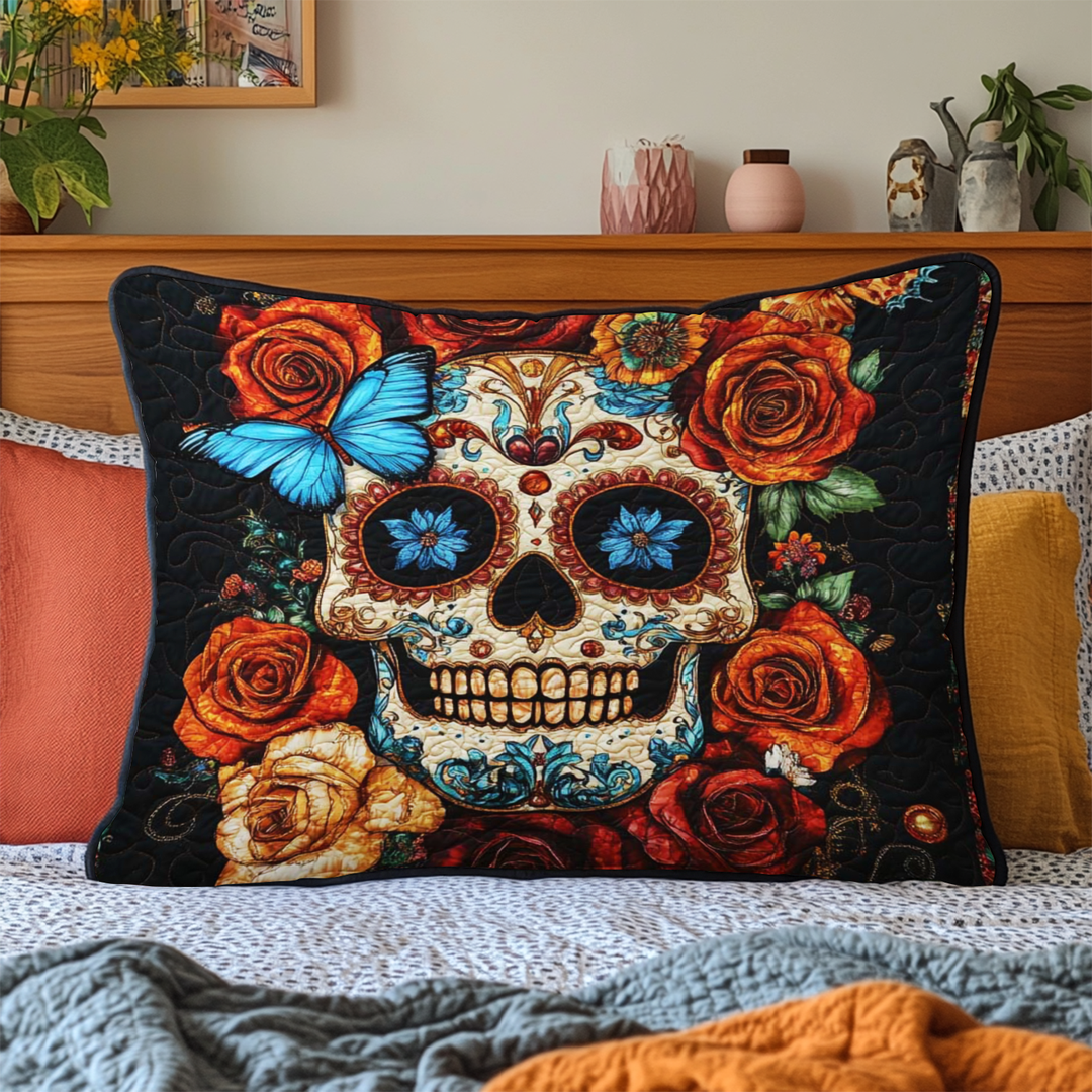 Butterfly Skull Bloom Quiltet Sengetøj Pudebetræk