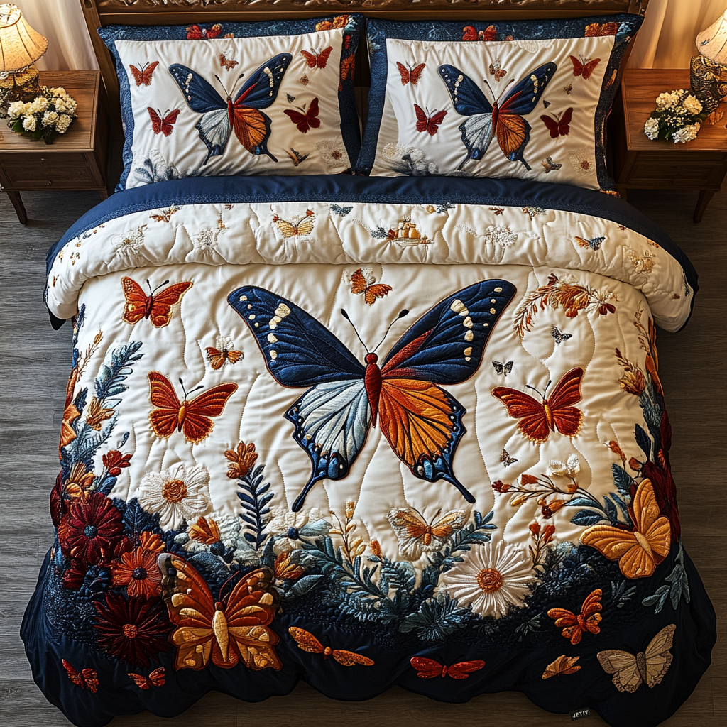 Butterfly Bliss 3-delt quiltet sengetøjssæt